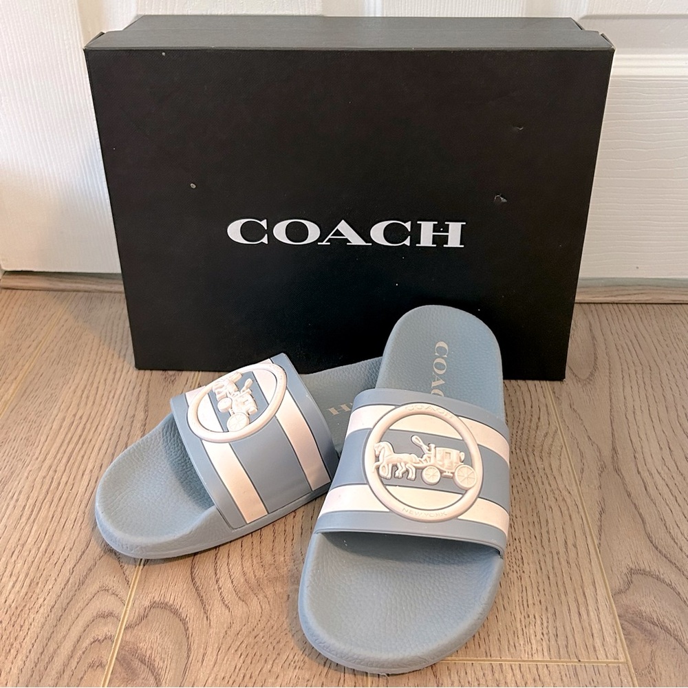 Coach UDELE SPORT Blue and White Slide Sandals SIZE 9 BRAND NEW
